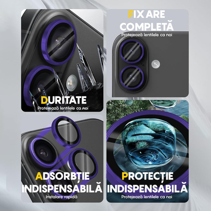 Folie Sticla Lentile Camera MaxDefense+ - iPhone 16/16 Plus - Mov Inchis