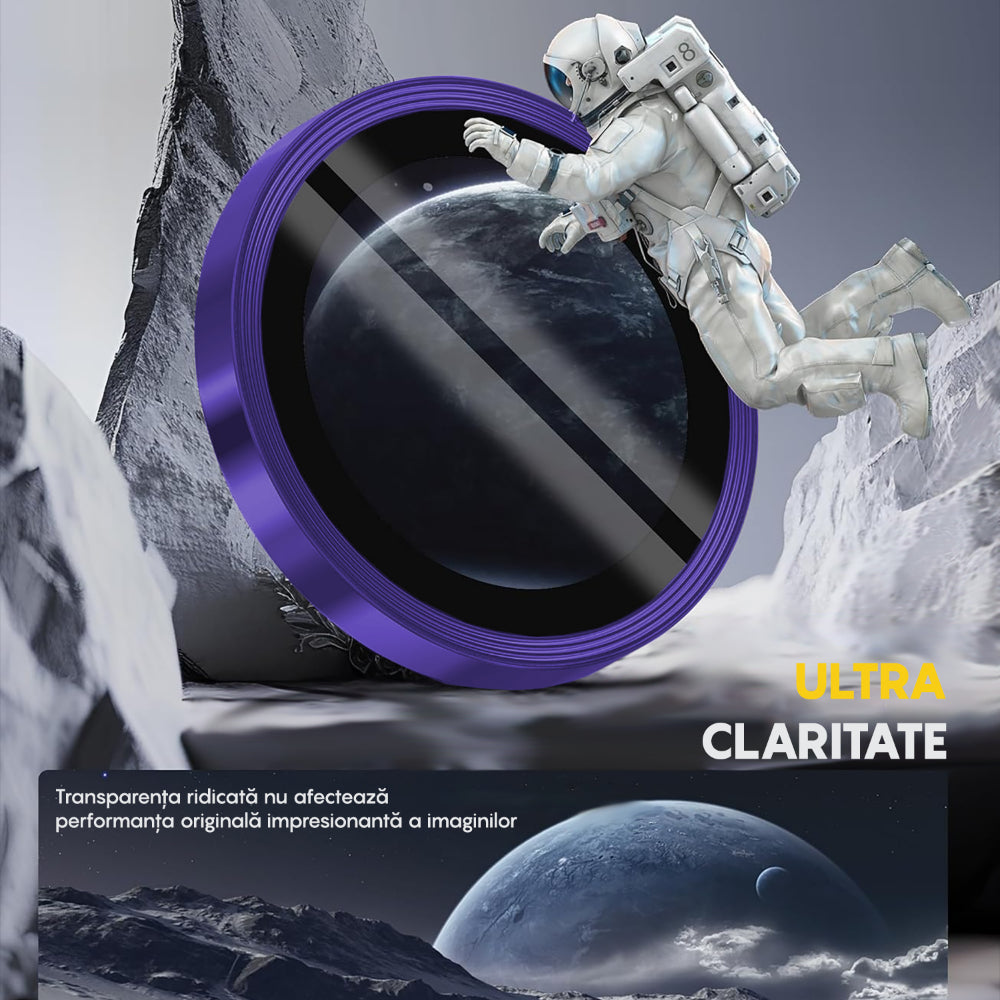 Folie Sticla Lentile Camera MaxDefense+ - iPhone 16/16 Plus - Mov Inchis