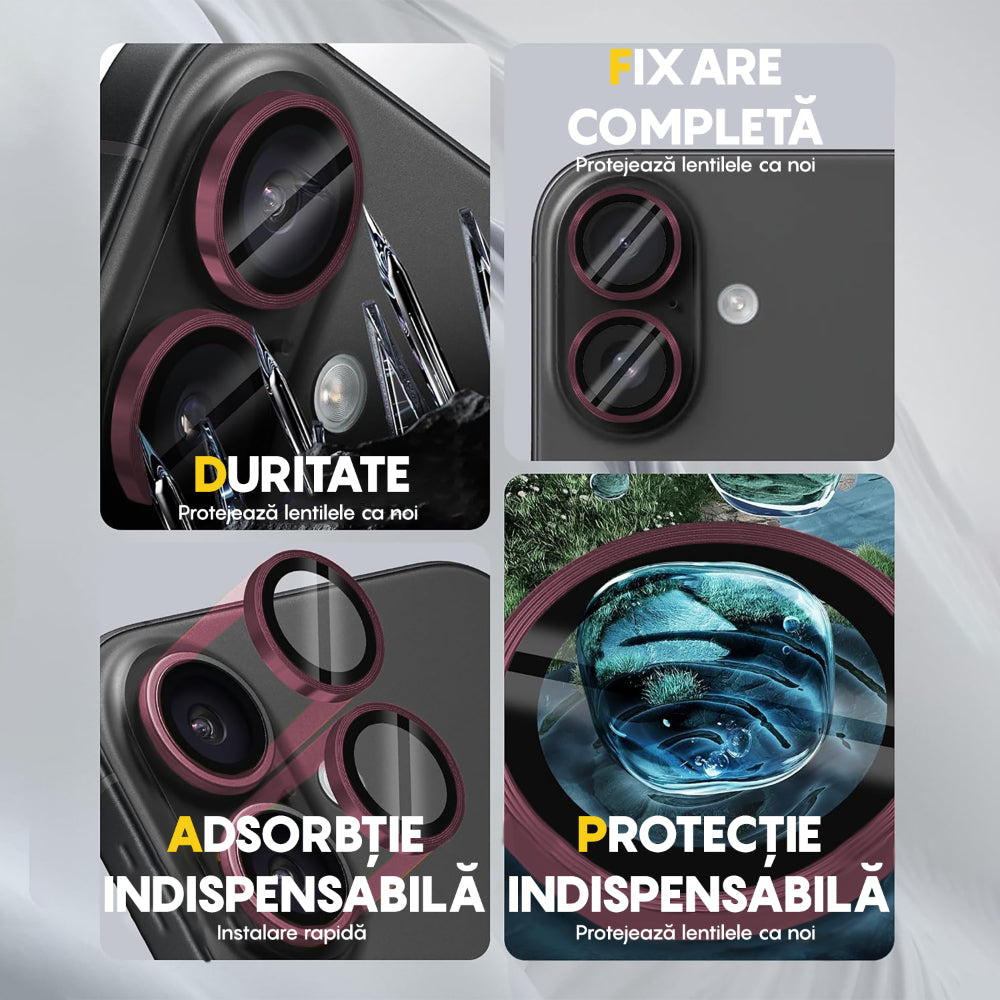 Folie Sticla Lentile Camera MaxDefense+ - iPhone 16/16 Plus - Roz