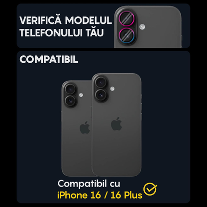 Folie Sticla Lentile Camera MaxDefense+ - iPhone 16/16 Plus - Curcubeu