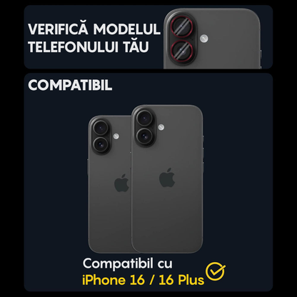 Folie Sticla Lentile Camera MaxDefense+ - iPhone 16/16 Plus - Rosu