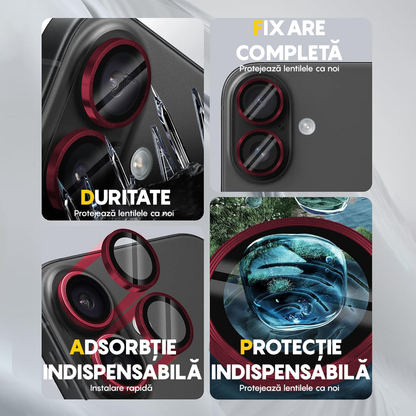 Folie Sticla Lentile Camera MaxDefense+ - iPhone 16/16 Plus - Rosu