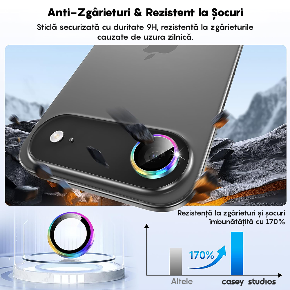 Folie Sticla Lentile Camera MaxDefense+ - iPhone 17 Air - Rainbow