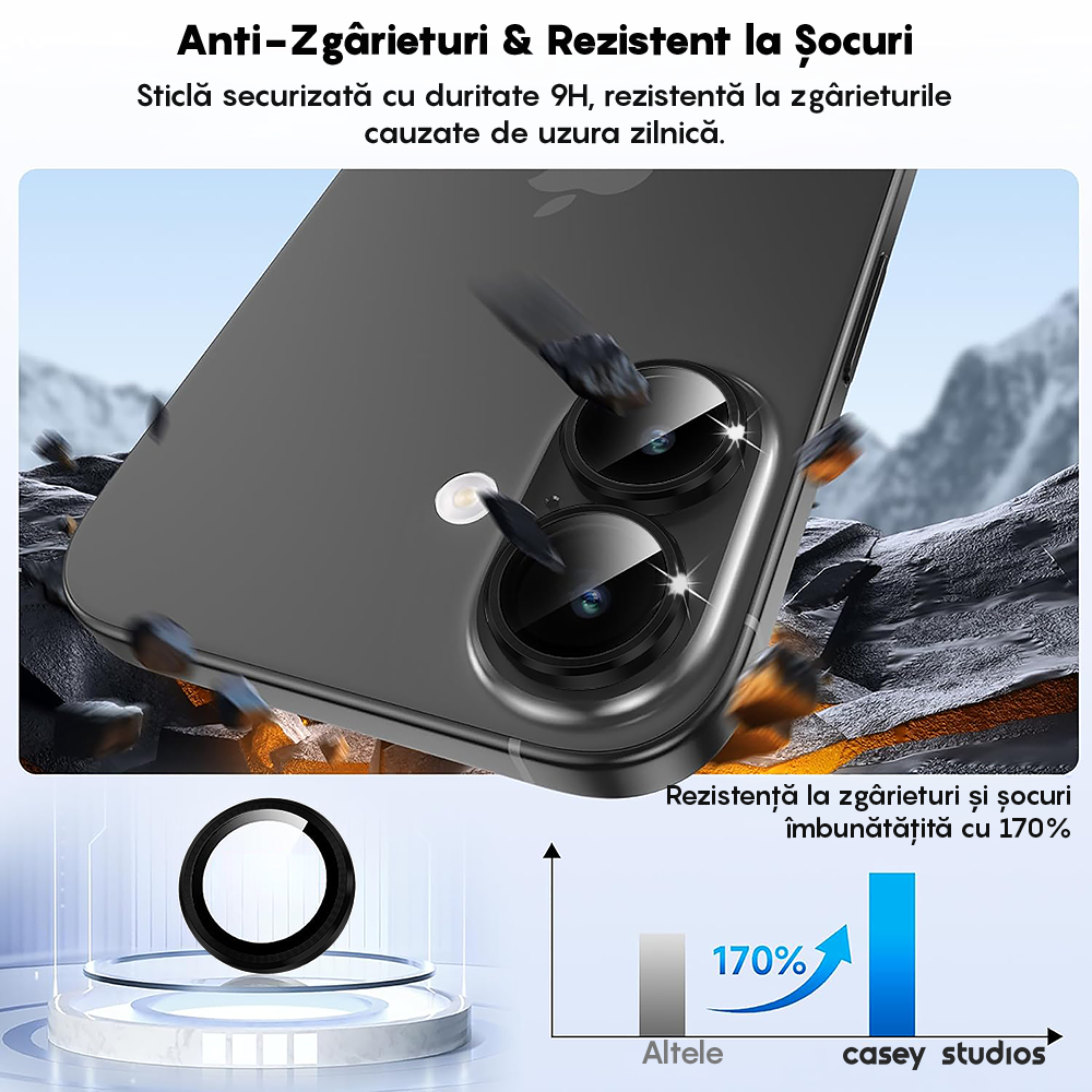 Folie Sticla Lentile Camera MaxDefense+ - iPhone 17 - Negru