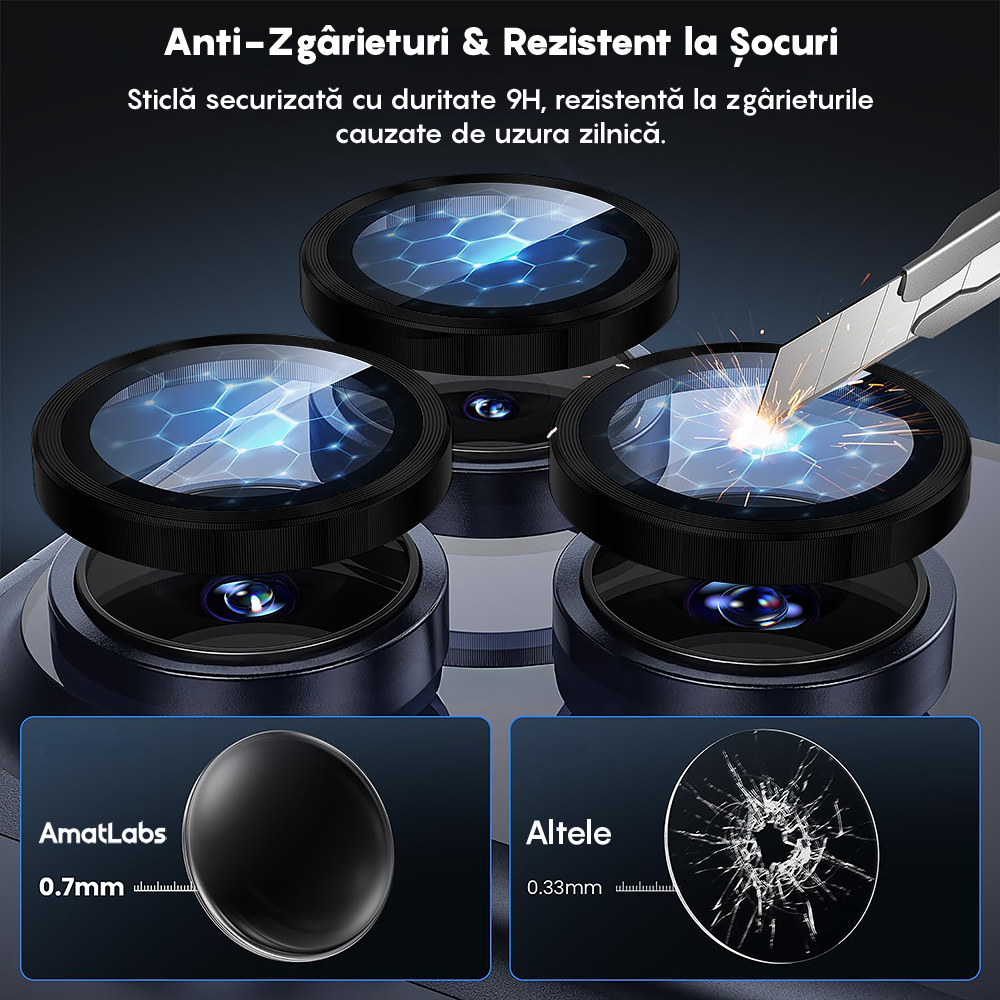 Folie Sticla Lentile Camera MaxDefense+ - iPhone 17 Pro / 17 Pro Max - Negru