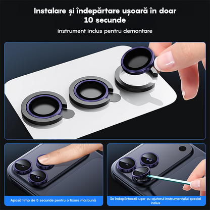 Folie Sticla Lentile Camera MaxDefense+ - iPhone 17 Pro / 17 Pro Max - Mov Inchis