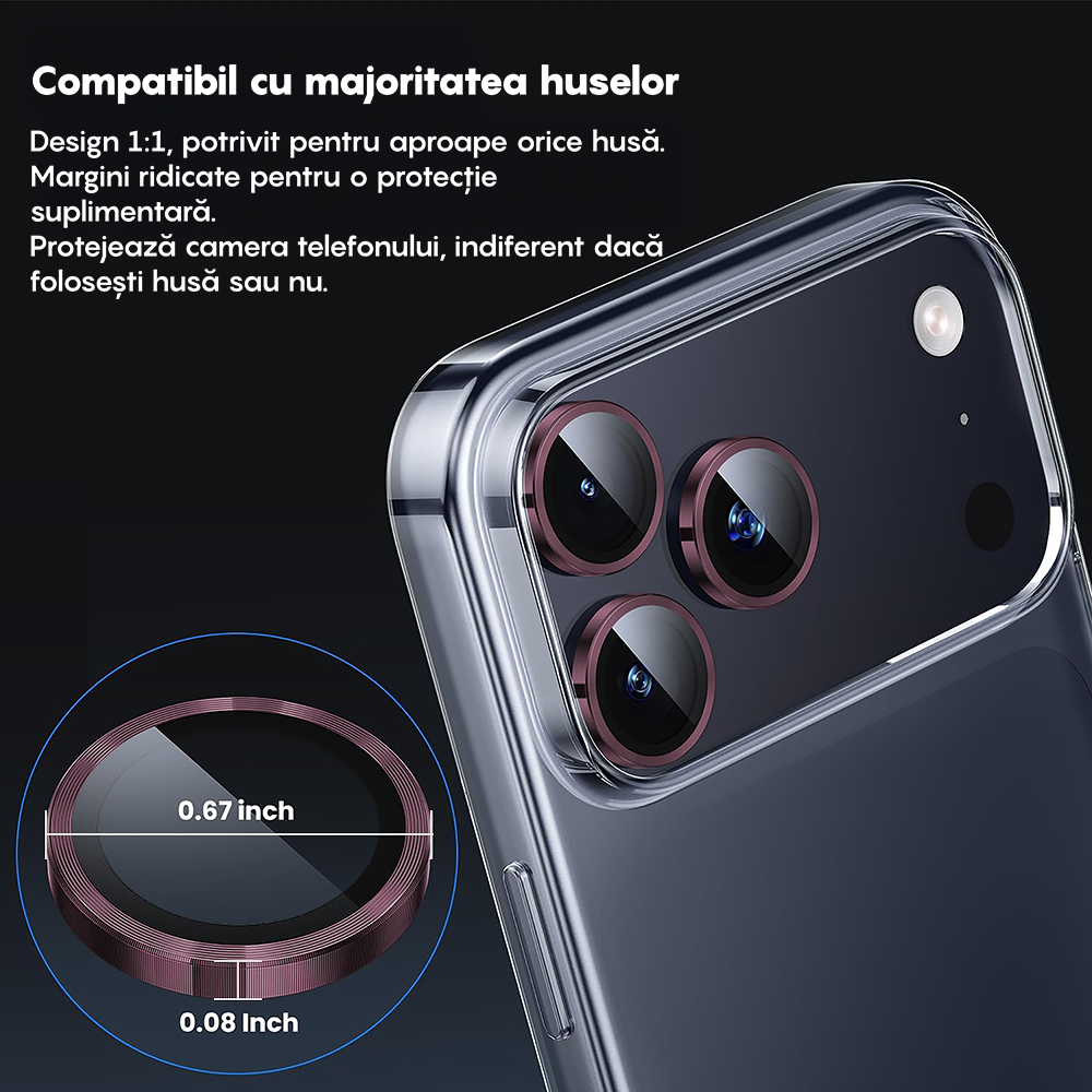 Folie Sticla Lentile Camera MaxDefense+ - iPhone 17 Pro / 17 Pro Max - Roz