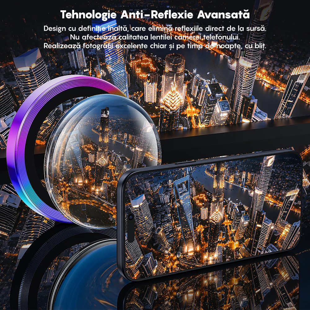 Folie Sticla Lentile Camera MaxDefense+ - iPhone 17 Pro / 17 Pro Max - Rainbow