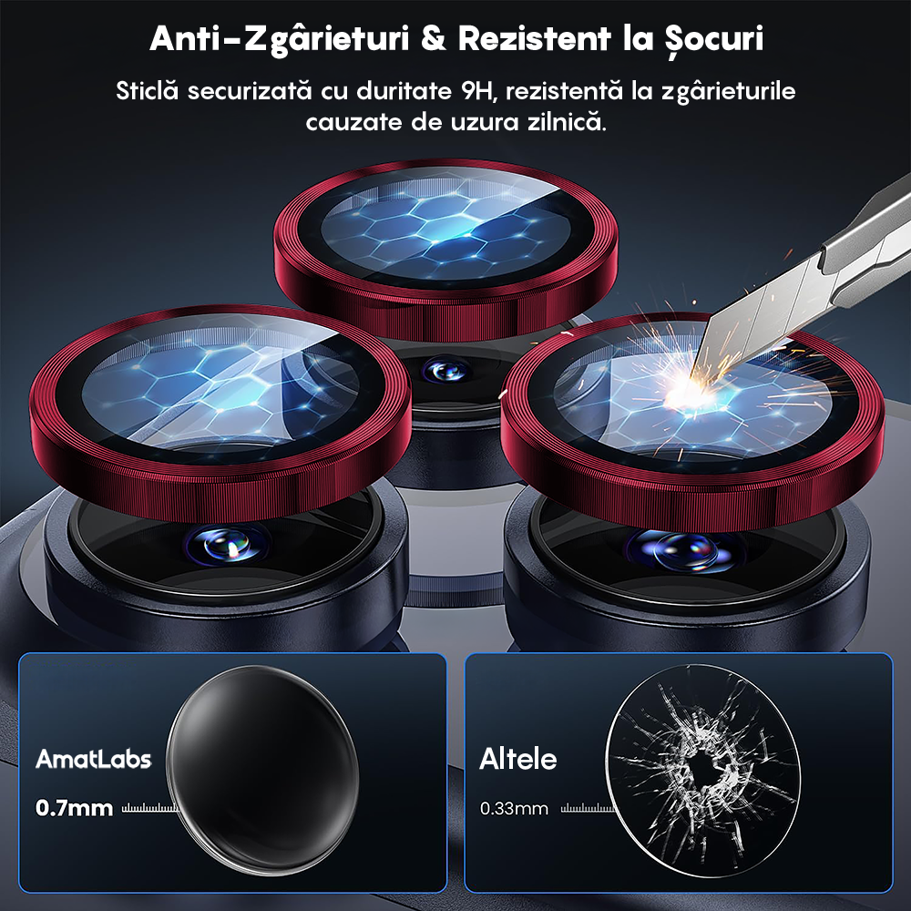 Folie Sticla Lentile Camera MaxDefense+ - iPhone 17 Pro / 17 Pro Max - Rosu