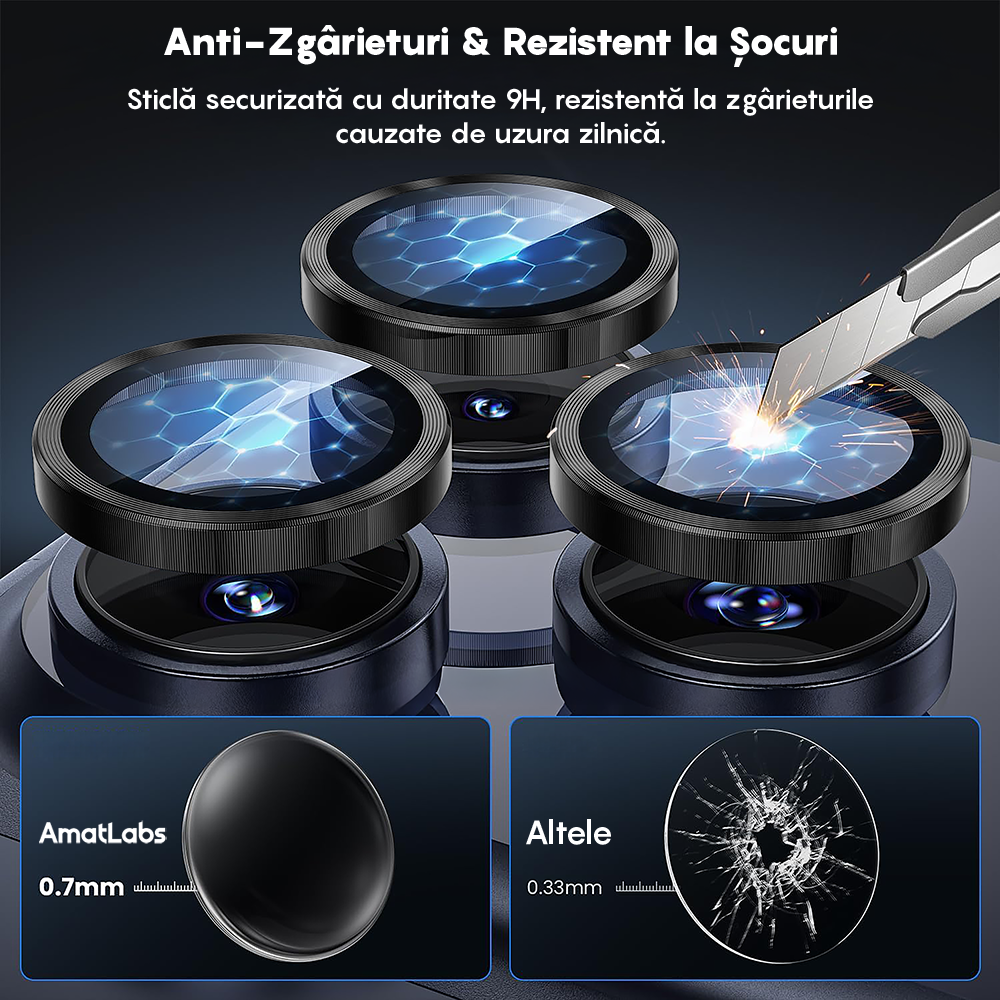 Folie Sticla Lentile Camera MaxDefense+ - iPhone 17 Pro / 17 Pro max - Argintiu