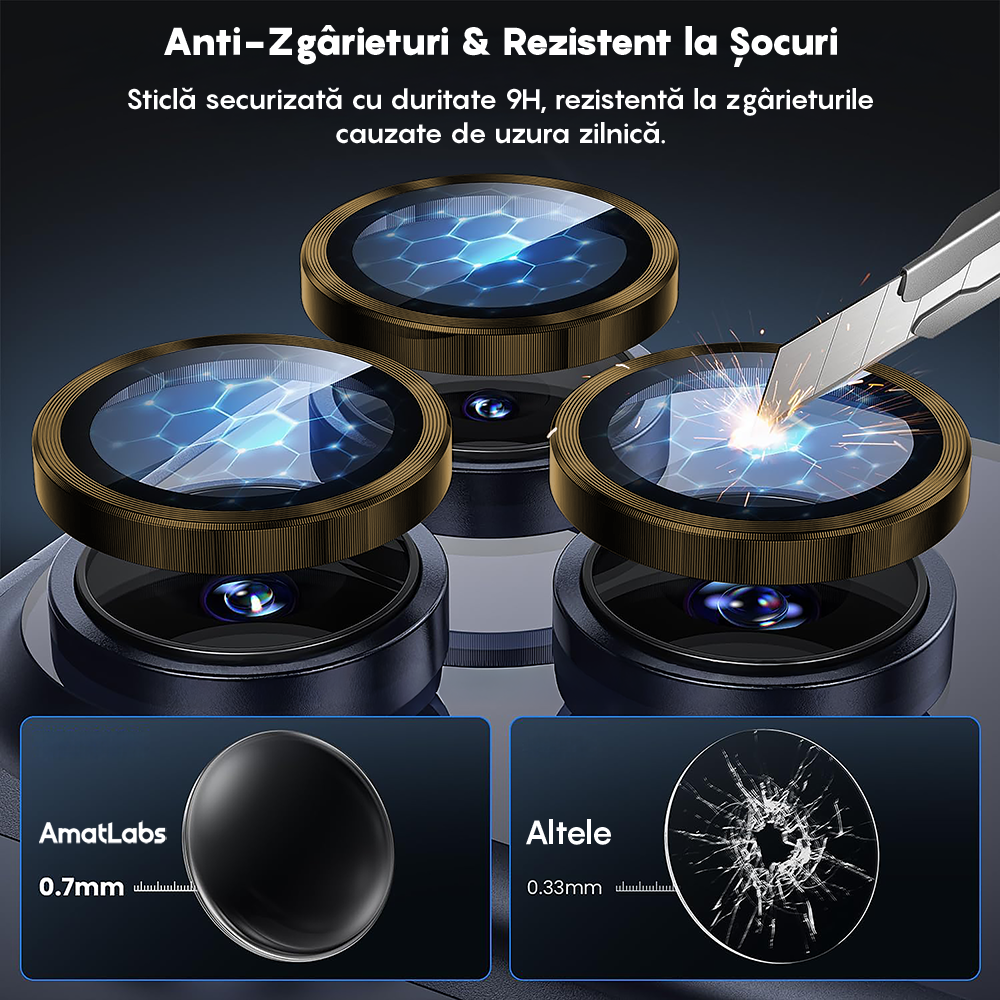 Folie Sticla Lentile Camera MaxDefense+ - iPhone 17 Pro / 17 Pro Max - Auriu