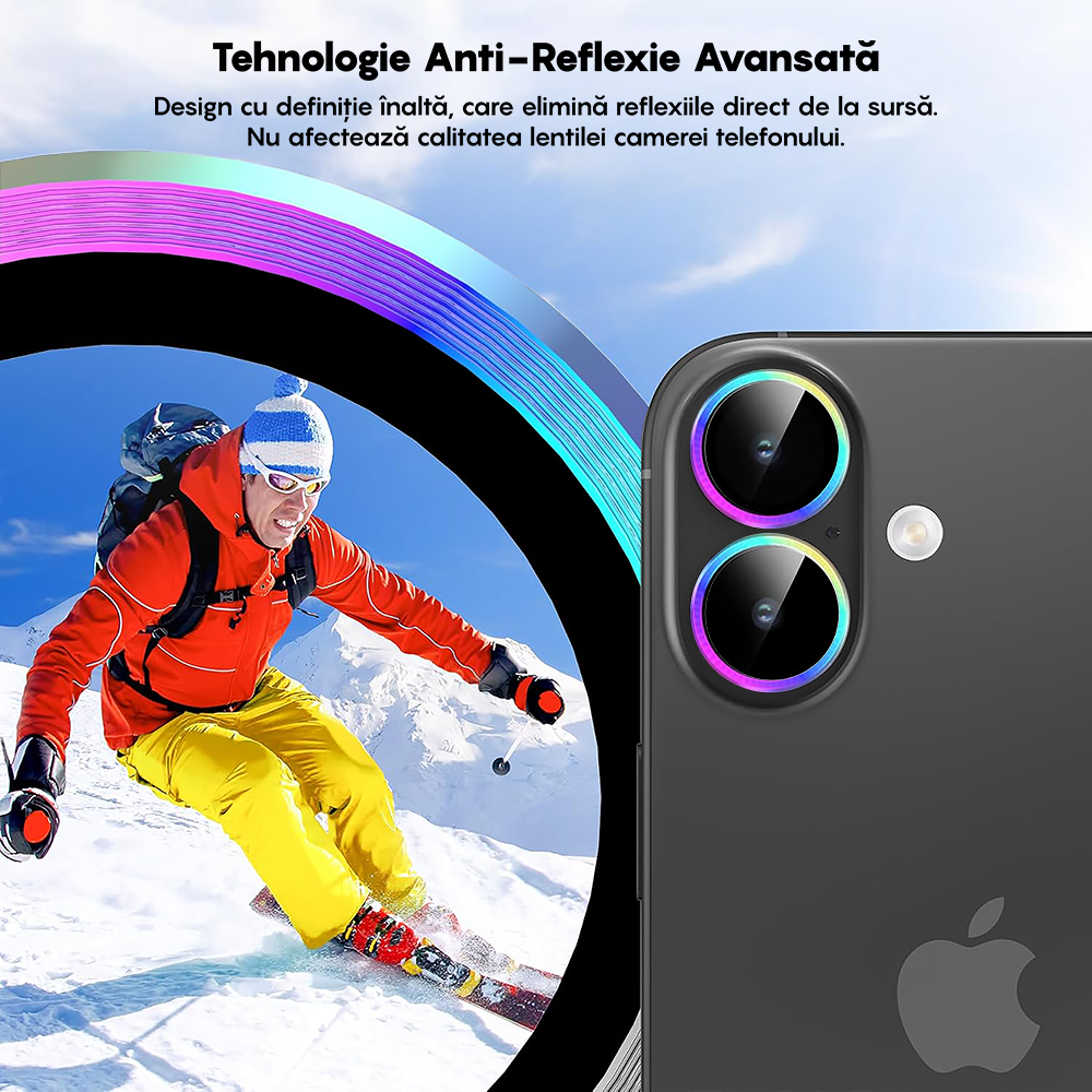 Folie Sticla Lentile Camera MaxDefense+ - iPhone 17 - Rainbow