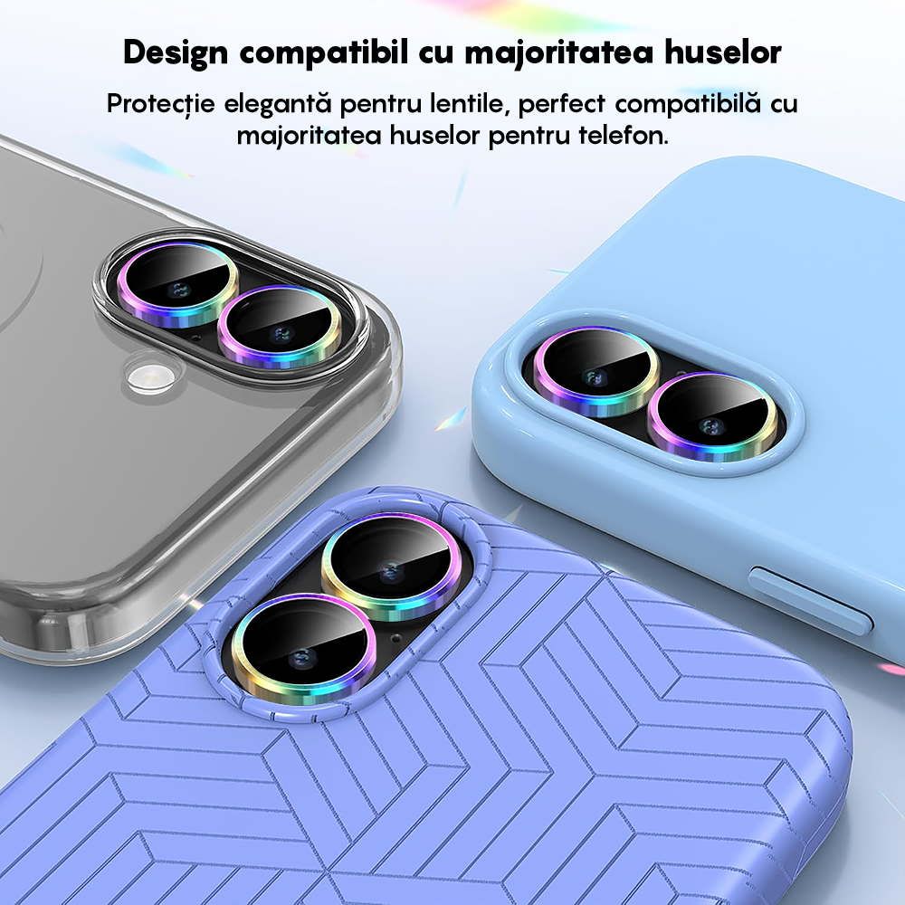 Folie Sticla Lentile Camera MaxDefense+ - iPhone 17 - Rainbow