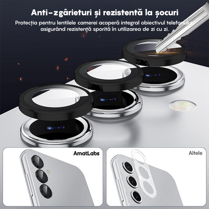 Folie Sticla Lentile Camera MaxDefense+ - Samsung Galaxy A54 - Negru