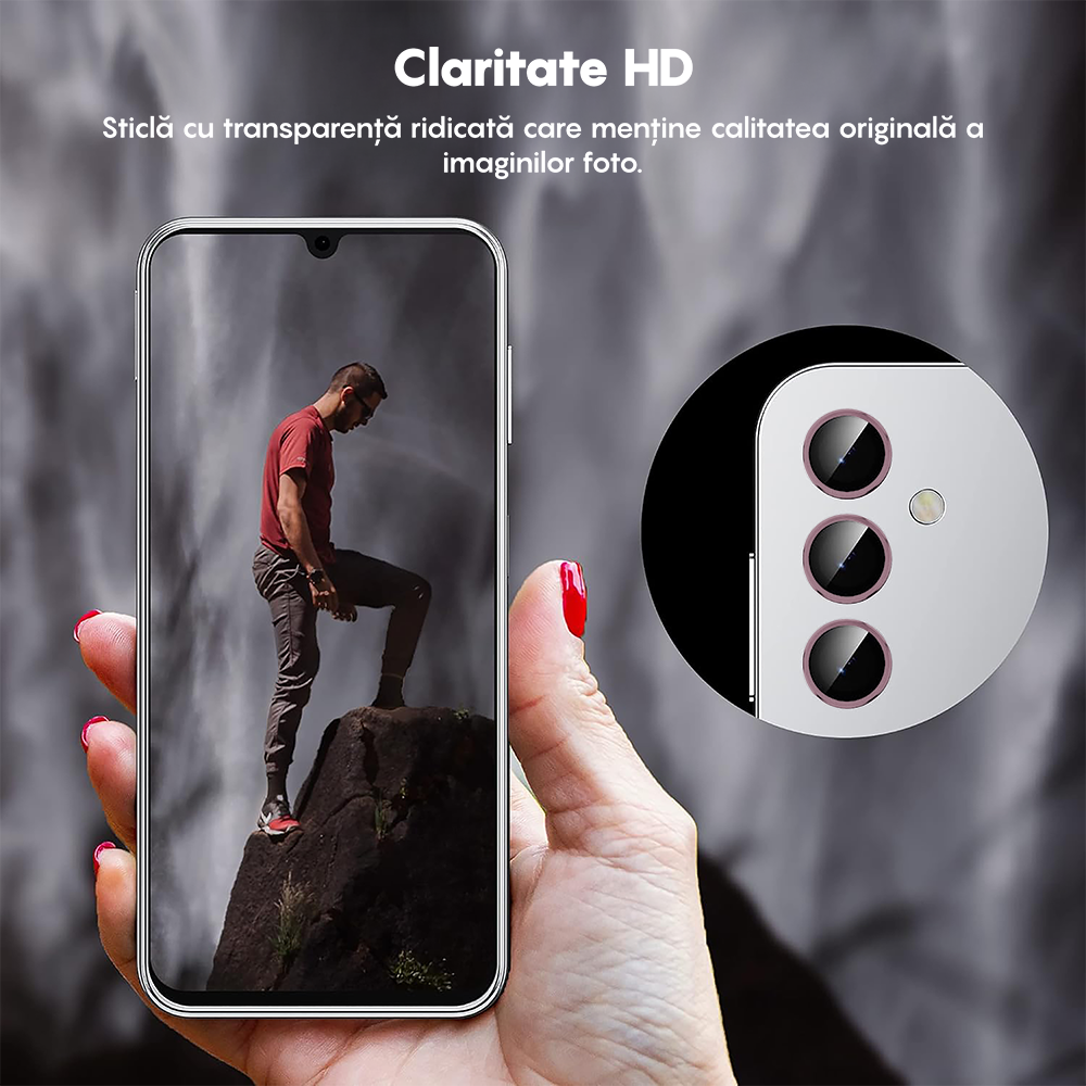 Folie Sticla Lentile Camera MaxDefense+ - Samsung Galaxy A55 - Roz