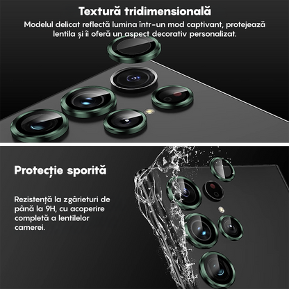 Folie Sticla Lentile Camera MaxDefense+ - Samsung Galaxy S22 Ultra - Verde