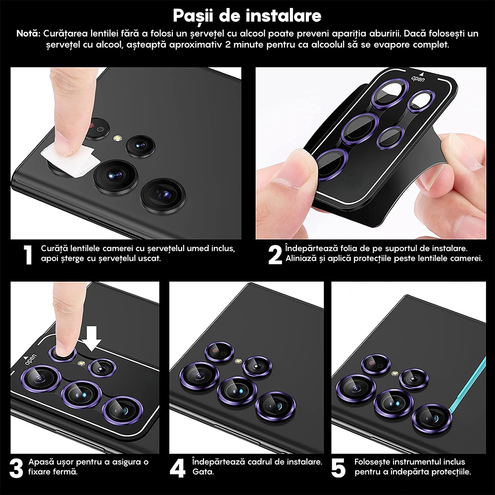 Folie Sticla Lentile Camera MaxDefense+ - Samsung Galaxy S22 Ultra - Mov Inchis
