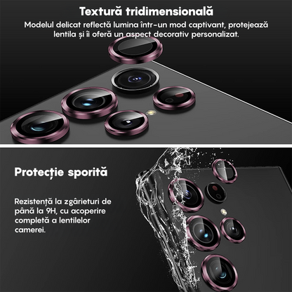 Folie Sticla Lentile Camera MaxDefense+ - Samsung Galaxy S22 Ultra - Roz