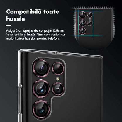 Folie Sticla Lentile Camera MaxDefense+ - Samsung Galaxy S22 Ultra - Roz