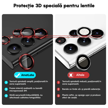 Folie Sticla Lentile Camera MaxDefense+ - Samsung Galaxy S22 Ultra - Rosu