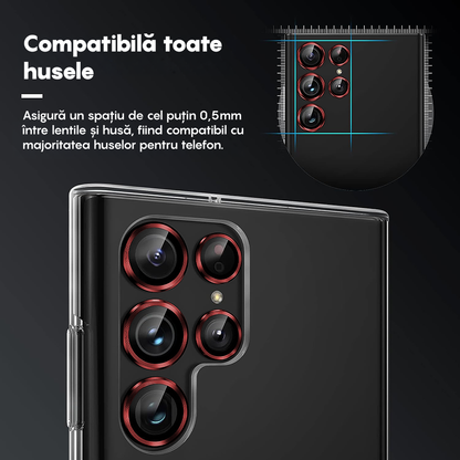 Folie Sticla Lentile Camera MaxDefense+ - Samsung Galaxy S22 Ultra - Rosu