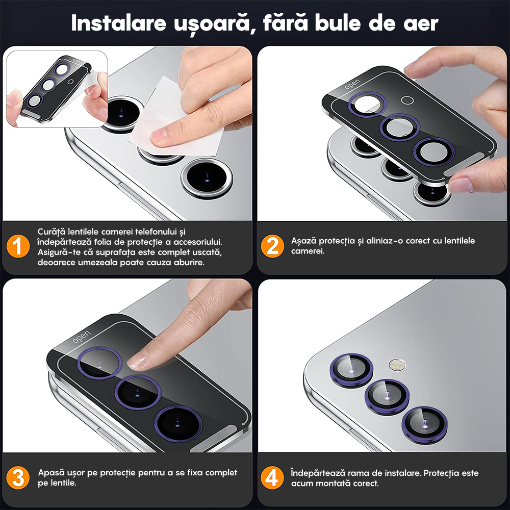 Folie Sticla Lentile Camera MaxDefense+ - Samsung Galaxy S24 - Mov Inchis