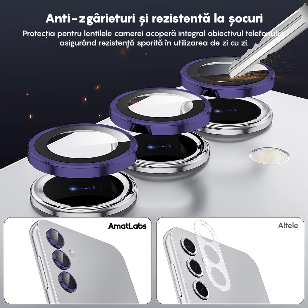 Folie Sticla Lentile Camera MaxDefense+ - Samsung Galaxy S24 Plus - Mov Inchis