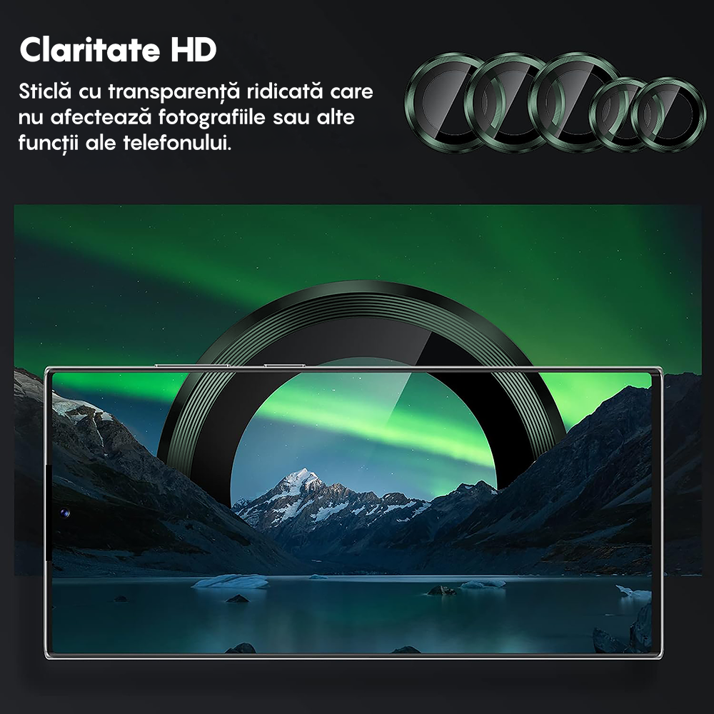 Folie Sticla Lentile Camera MaxDefense+ - Samsung Galaxy S24 Ultra - Verde