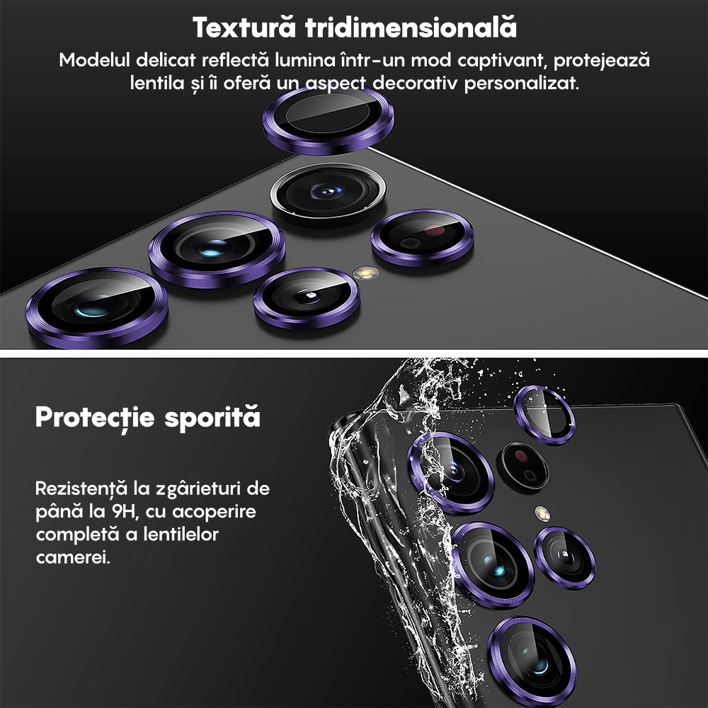 Folie Sticla Lentile Camera MaxDefense+ - Samsung Galaxy S24 Ultra - Mov Inchis