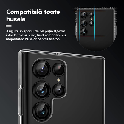 Folie Sticla Lentile Camera MaxDefense+ - Samsung Galaxy S25 Ultra - Negru