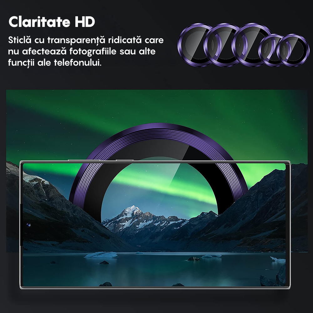 Folie Sticla Lentile Camera MaxDefense+ - Samsung Galaxy S25 Ultra - Mov Inchis