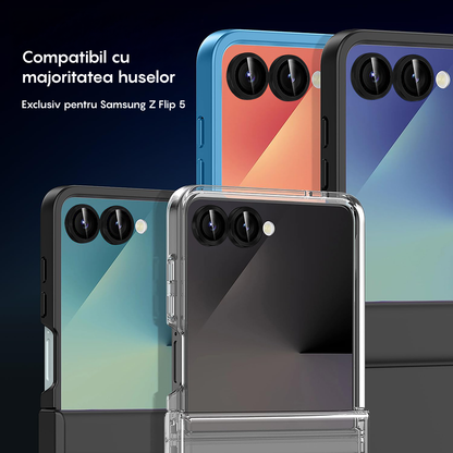 Folie Sticla Lentile Camera MaxDefense+ - Samsung Galaxy Z Flip5 - Negru