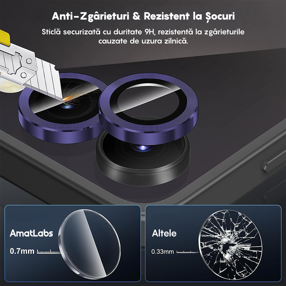Folie Sticla Lentile Camera MaxDefense+ - Samsung Galaxy Z Flip5 - Mov Inchis