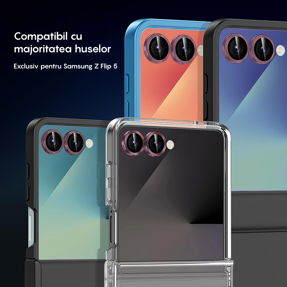 Folie Sticla Lentile Camera MaxDefense+ - Samsung Galaxy Z Flip5 - Roz