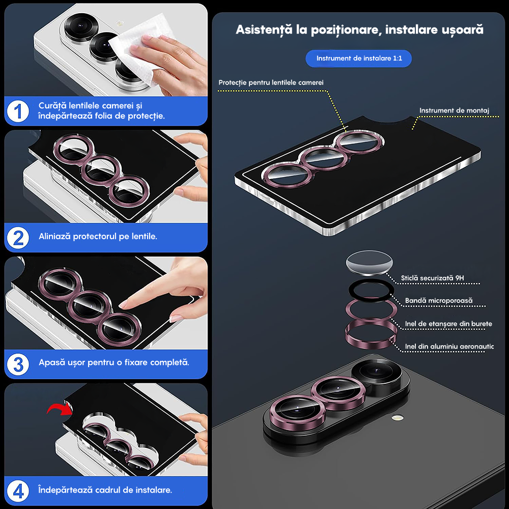 Folie Sticla Lentile Camera MaxDefense+ - Samsung Galaxy Z Fold7 - Roz