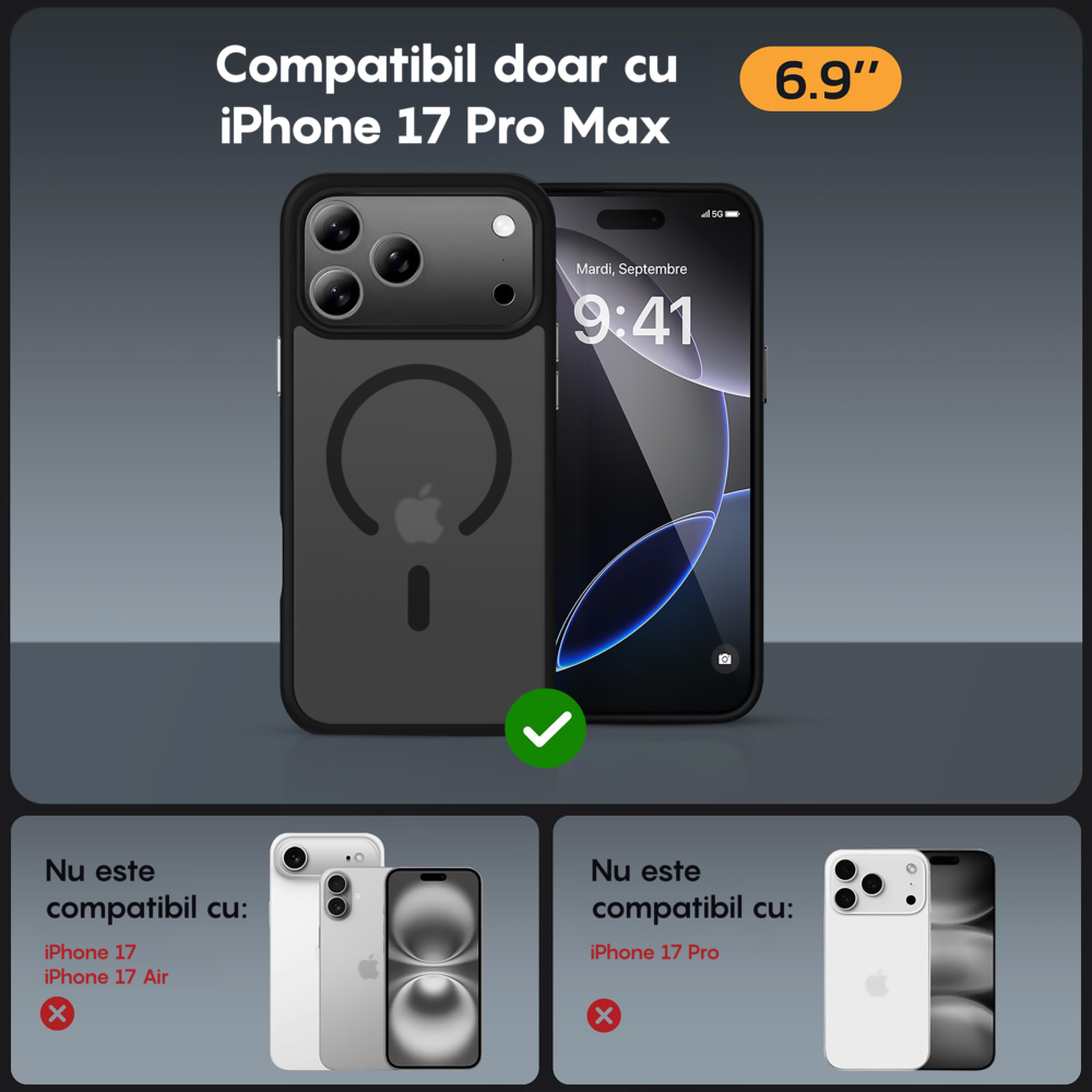 Husa MagSafe - iPhone 17 Pro Max - Negru