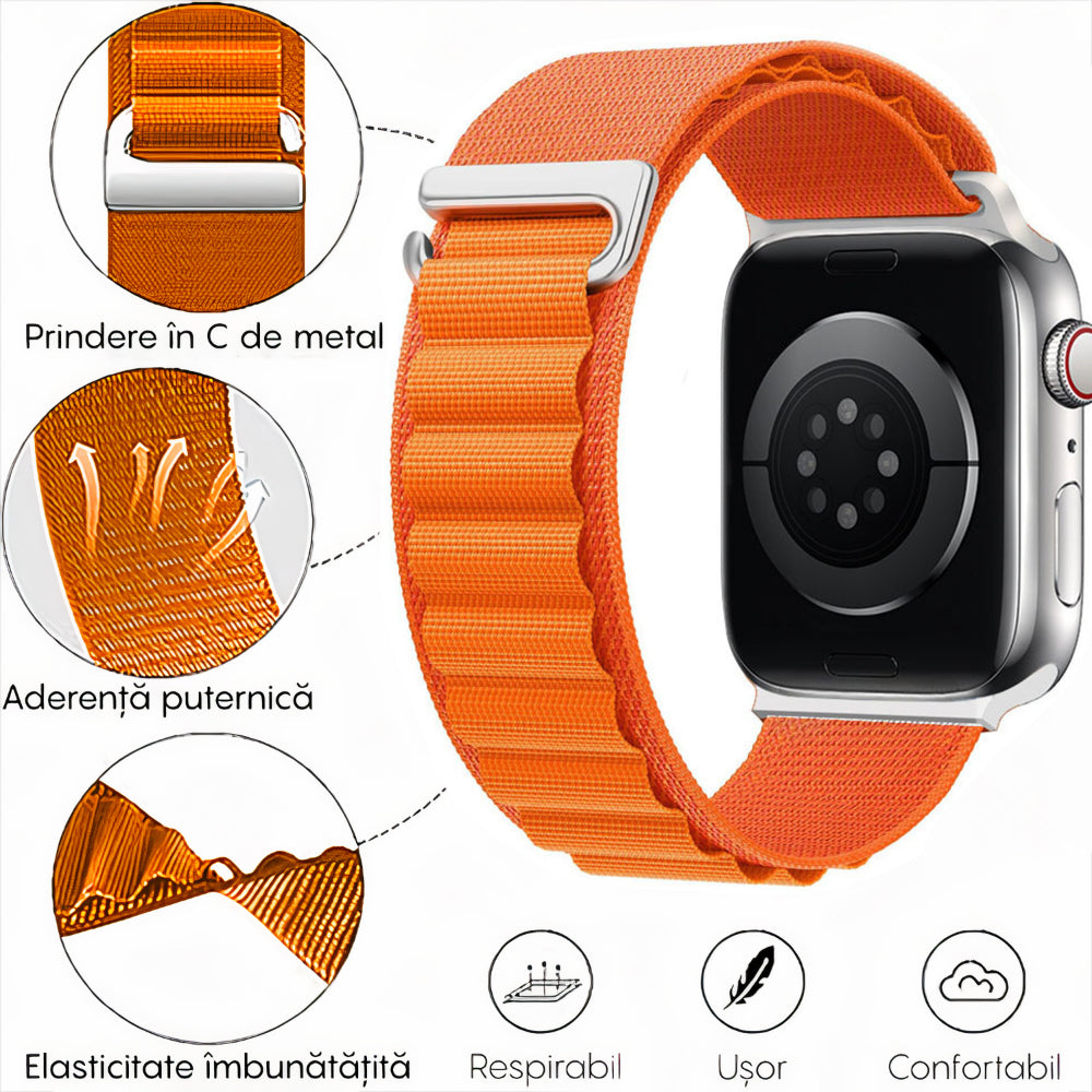 Curea Alpine Summit - Apple Watch 1/2/3/4/5/6/7/8/9/SE - 38/40/41 MM - Portocaliu