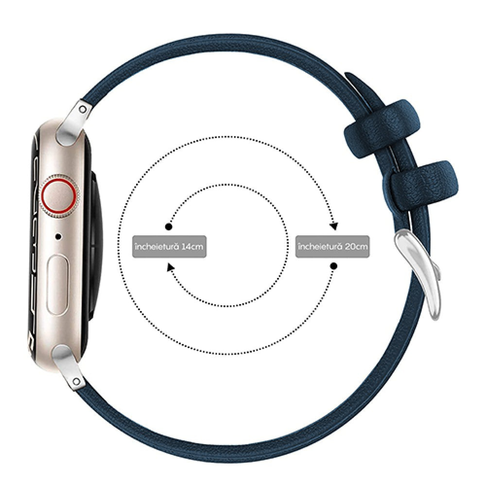 Curea Leather Heritage - Apple Watch 1/2/3/4/5/6/7/8/9/SE/Ultra 1/Ultra 2 - 42/44/45/49 MM - Albastru