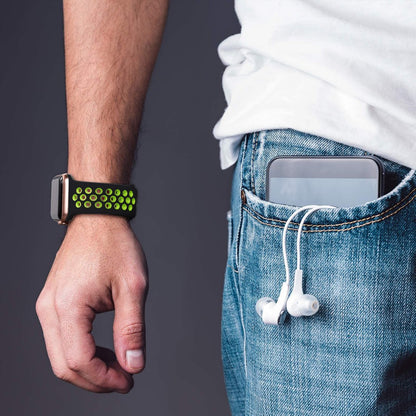 Curea Silicone Flex Loop - Apple Watch 1/2/3/4/5/6/7/8/9/SE/Ultra 1/Ultra 2 - 42/44/45/49 MM - Black/Green