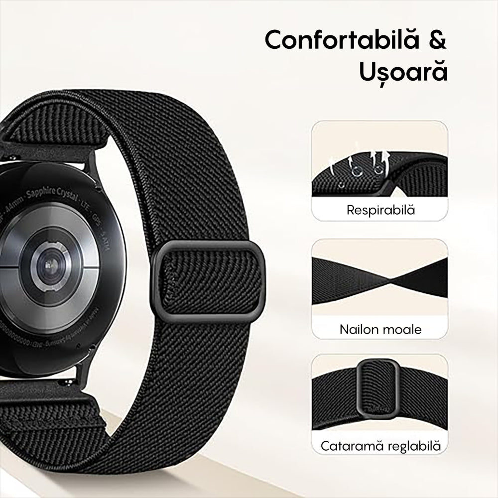 Curea Braided Classic - Samsung Galaxy Watch 7/Active 2/Active/FE/6/5 Pro/5/4/3 - 20mm - Negru