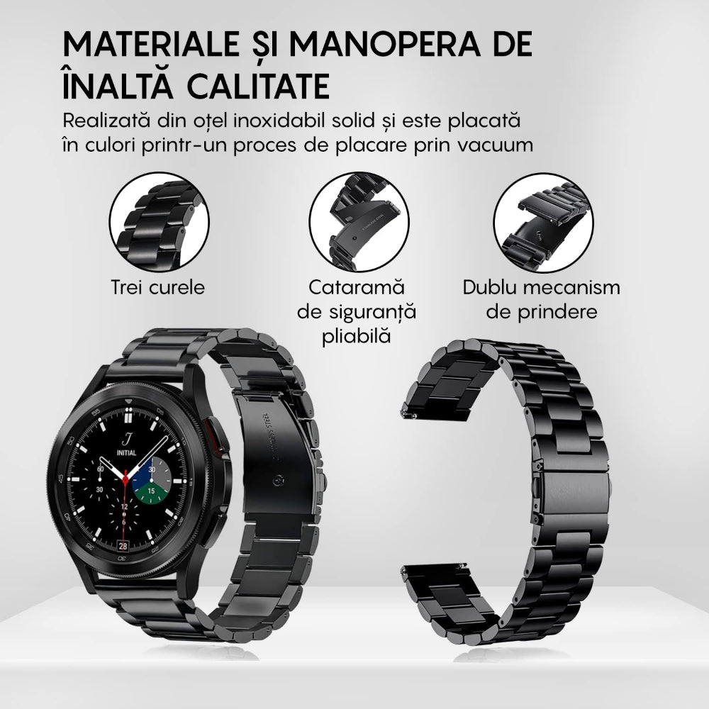 Curea Metallic Link - Samsung Galaxy Watch 7/6/6 Classic/5 Pro/5/4/4 Classic/3 41mm/42 mm/Active 2/Active/FE - 20mm - Negru