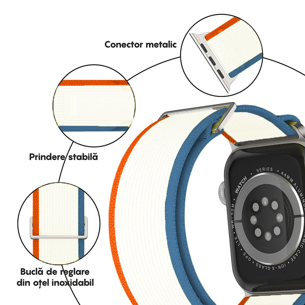 Curea Trail Scout - Apple Watch 1/2/3/4/5/6/7/8/9/SE - 38/40/41 MM - Bej/Portocaliu