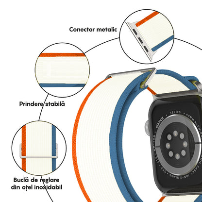 Curea Trail Scout - Apple Watch 1/2/3/4/5/6/7/8/9/SE - 38/40/41 MM - Bej/Portocaliu