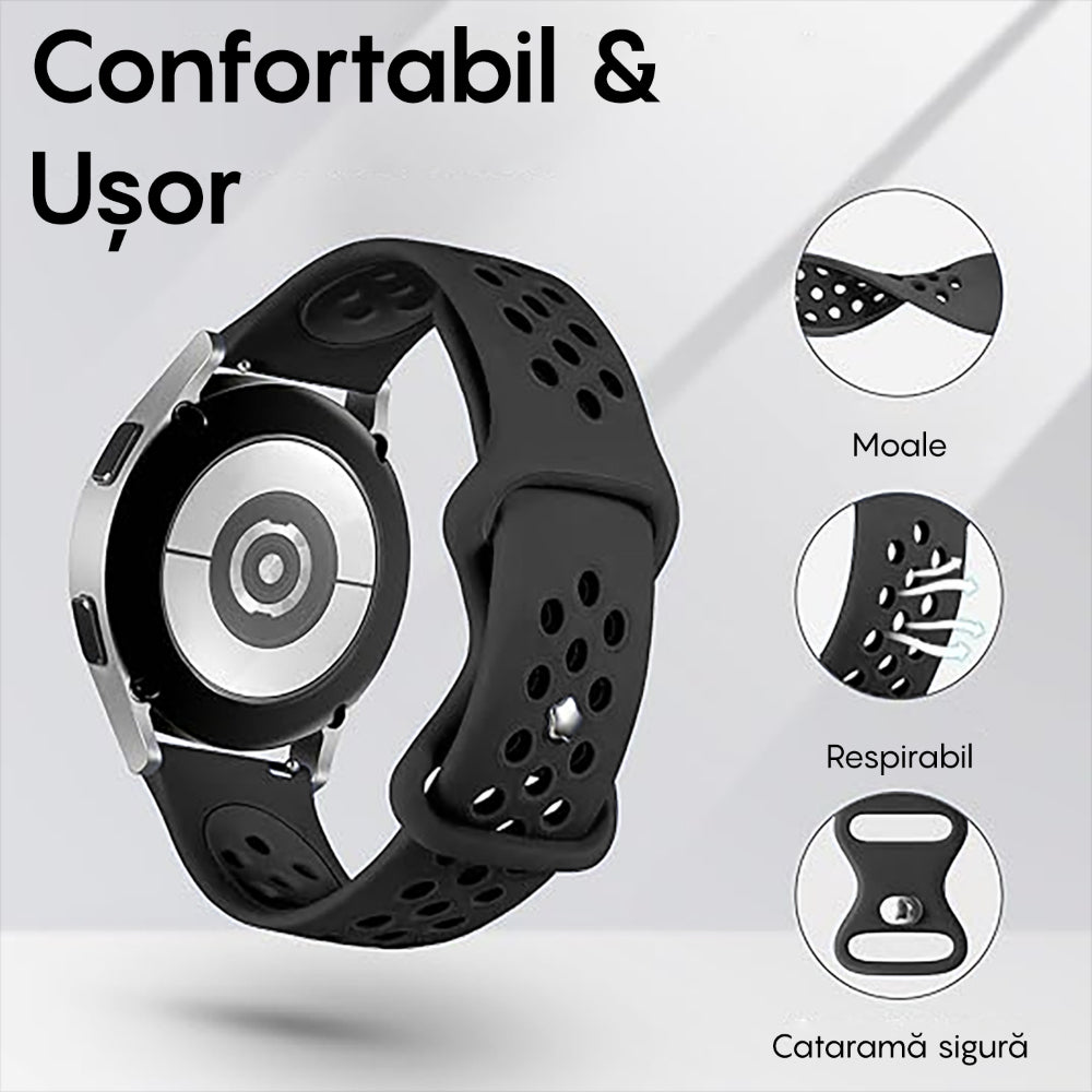 Curea Silicone Flex Loop - Samsung Galaxy Watch 7/Active 2/Active/FE/6/5 Pro/5/4/3 - 20mm - Negru