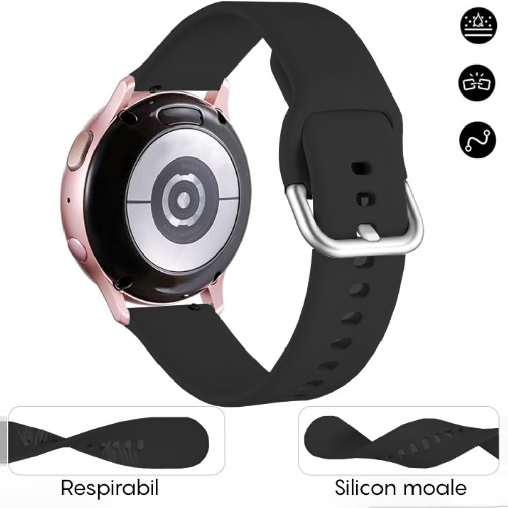 Curea Silicone Classic - Samsung Galaxy Watch 7/6/6 Classic/5 Pro/5/4/4 Classic/3 41mm/42 mm/Active 2/Active/FE - 20mm - Negru