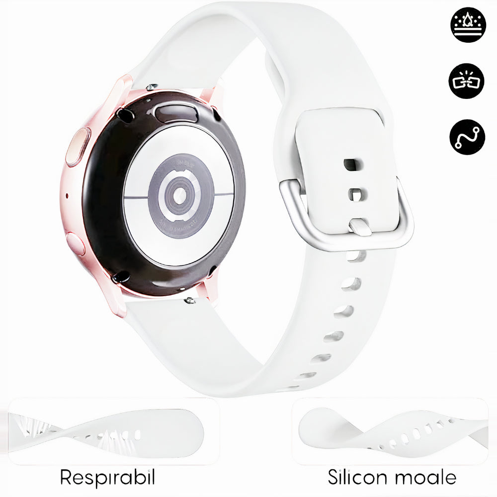 Curea Silicone Classic - Samsung Galaxy Watch 7/6/6 Classic/5 Pro/5/4/4 Classic/3 41mm/42 mm/Active 2/Active/FE - 20mm - Alb