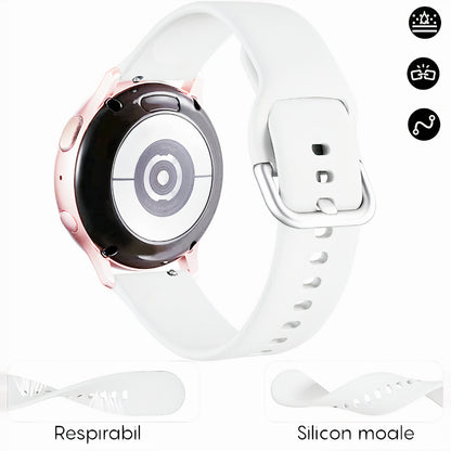 Curea Silicone Classic - Samsung Galaxy Watch 7/6/6 Classic/5 Pro/5/4/4 Classic/3 41mm/42 mm/Active 2/Active/FE - 20mm - Alb
