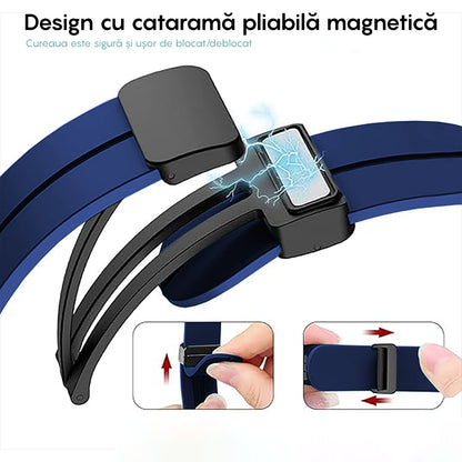 Curea Silicone Metallic Link - Samsung Galaxy Watch 7/6/6 Classic/5 Pro/5/4/4 Classic/3 41mm/42 mm/Active 2/Active/FE - 20mm - Albastru Inchis