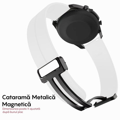 Curea Silicone Metallic Link - Samsung Galaxy Watch 7/6/6 Classic/5 Pro/5/4/4 Classic/3 41mm/42 mm/Active 2/Active/FE - 20mm - Alb