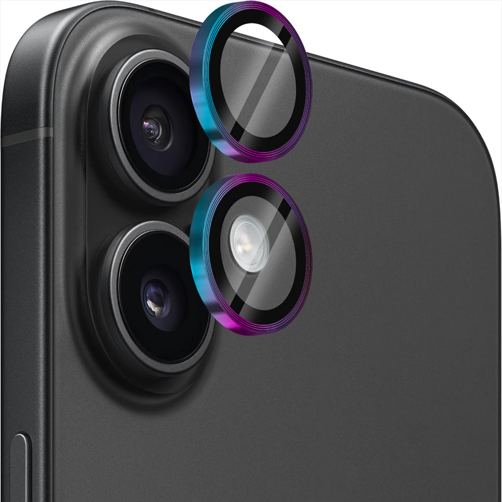 Folie Sticla Lentile Camera MaxDefense+ - iPhone 16/16 Plus - Curcubeu